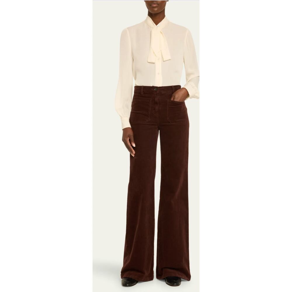 Nili Lotan Womans 2 Florence Wide Leg Corduroy Flare Pants High Rise Cigar Brown - Picture 9 of 14